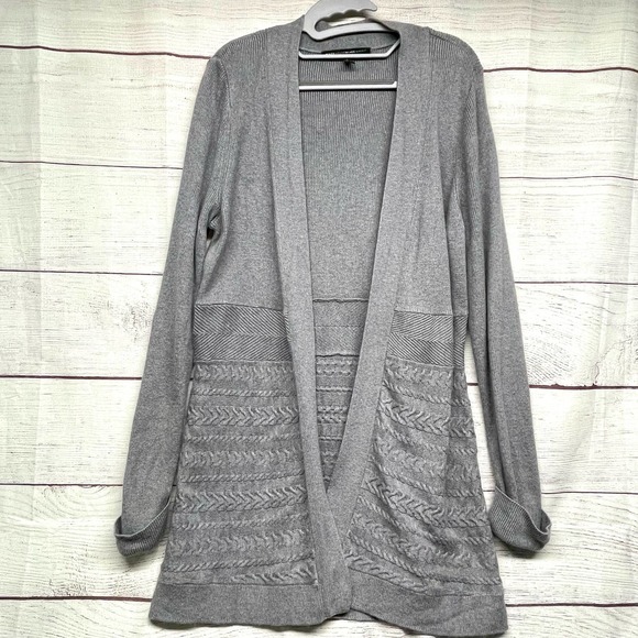 White House Black Market Sweaters - White House Black Market Gray Open Front Long Line Cardigan Size L